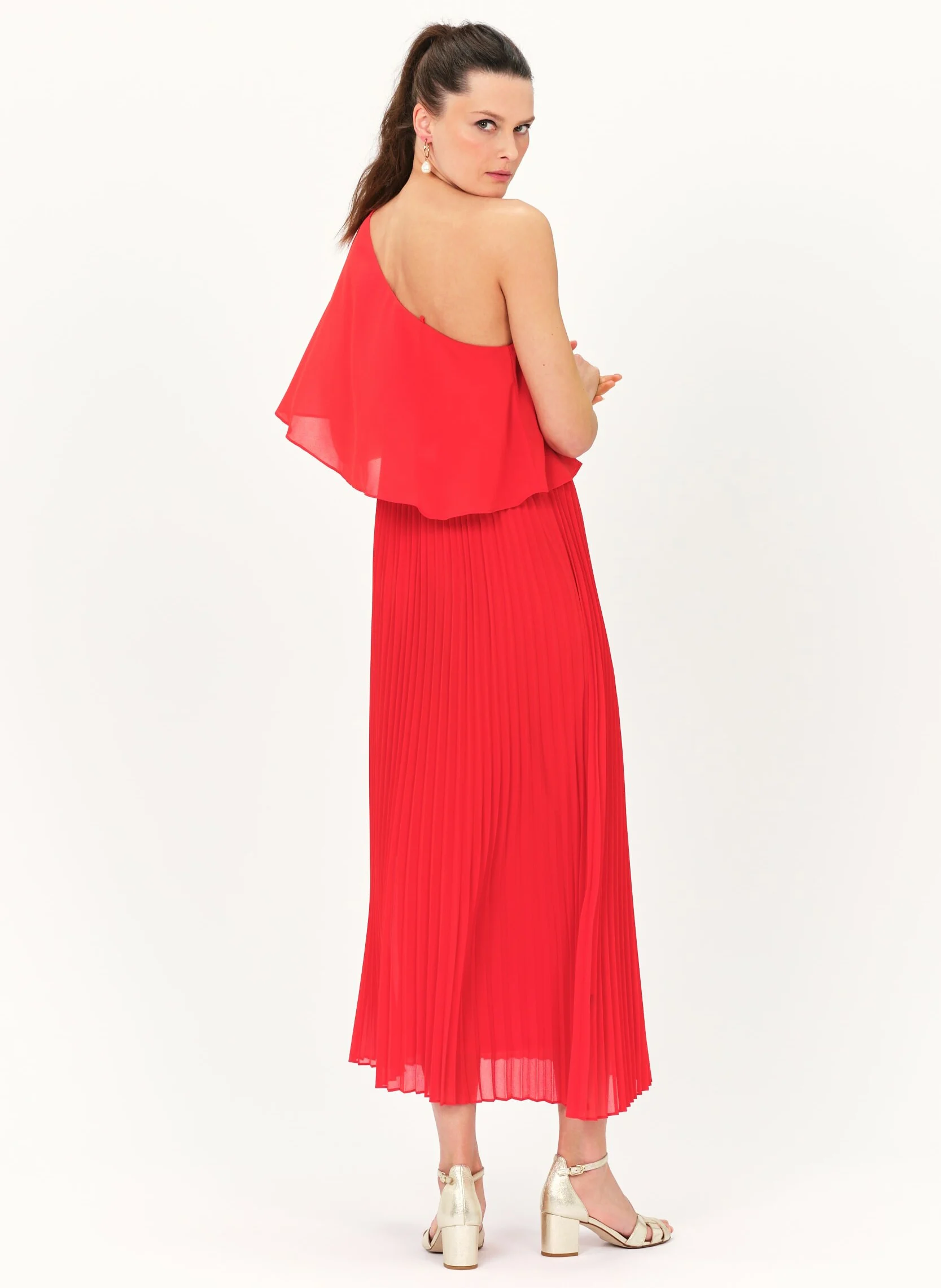 REMILIE - Robe mi-longue plissée | Orange