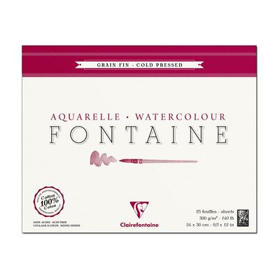 Clairefontaine Fontaine - Bloc de papier aquarelle grain fin - 24 x 30 cm - 25 feuilles - 300 g/m²