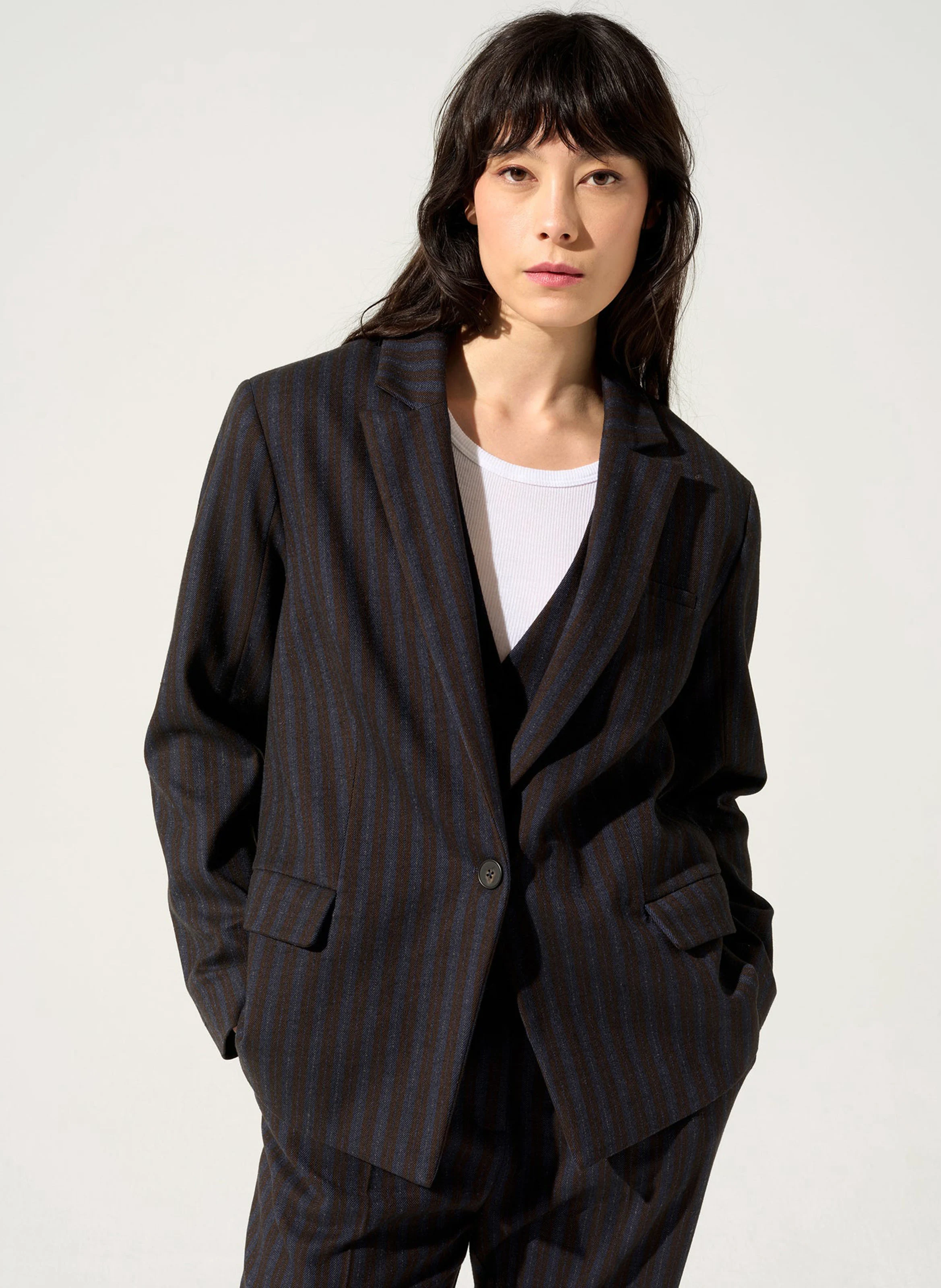 KEJA - Veste col tailleur à rayures| Noir