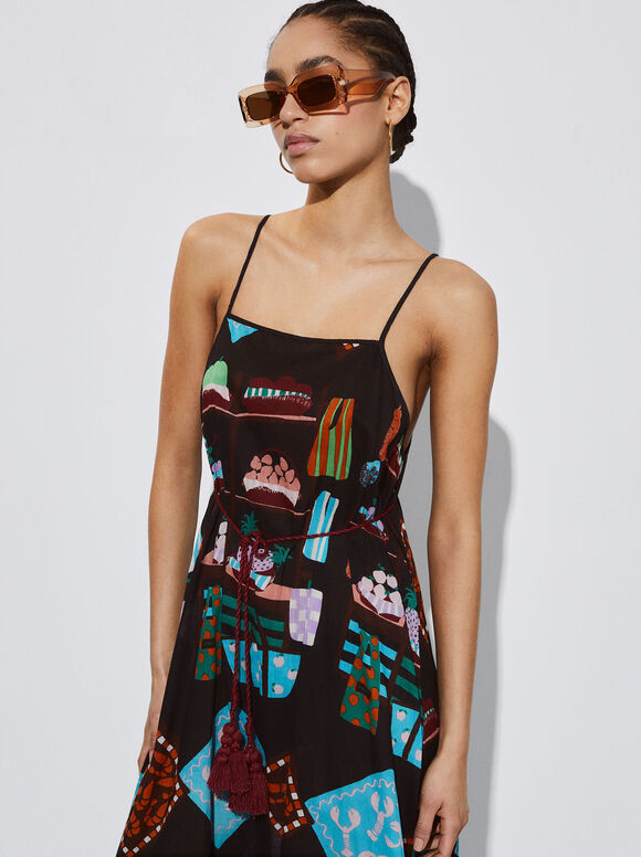 Vestido de algodão estampado - Multicolorido