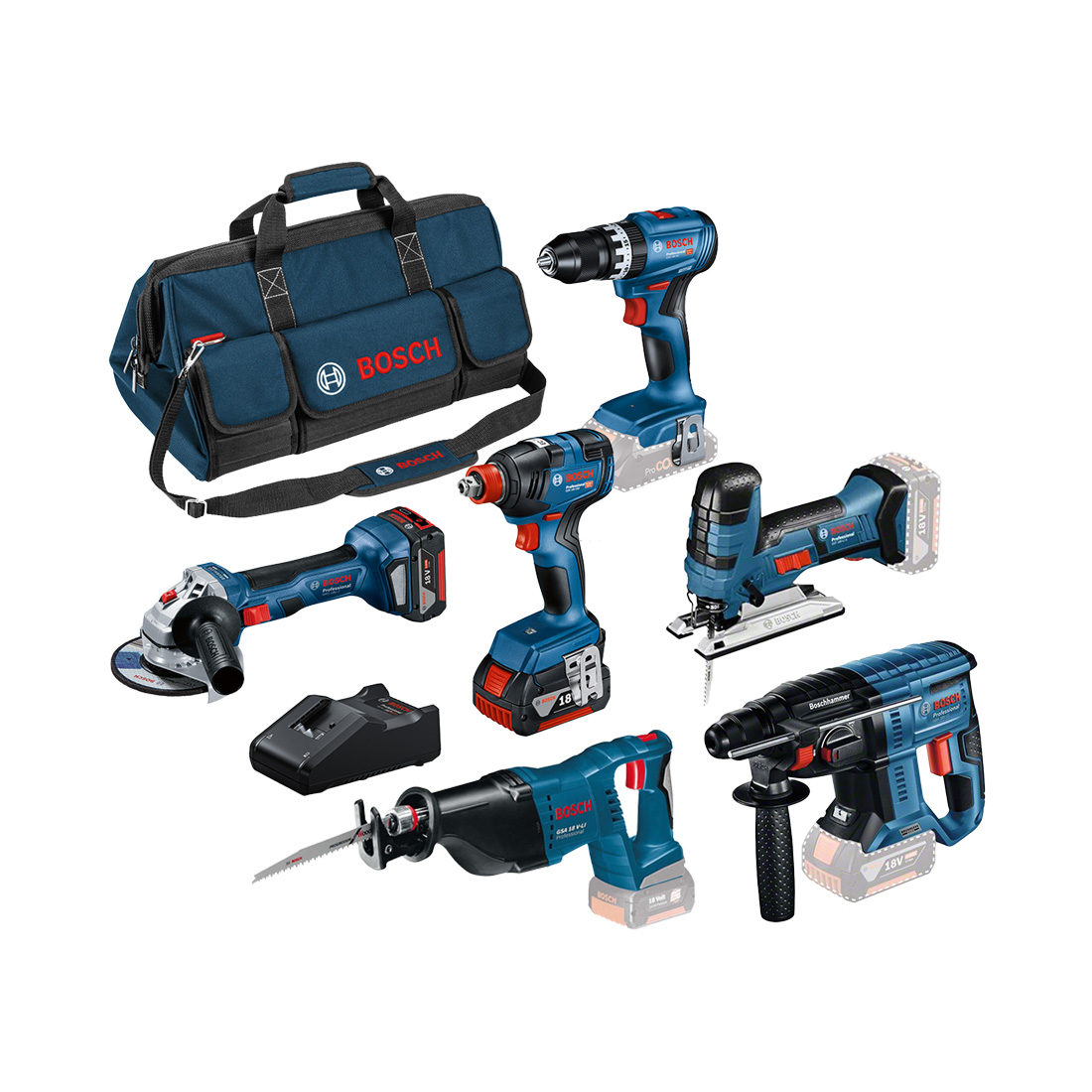 Bosch 6 Tool 18V Profi Set GSB+GDX+GWS+GST+GBH+GSA