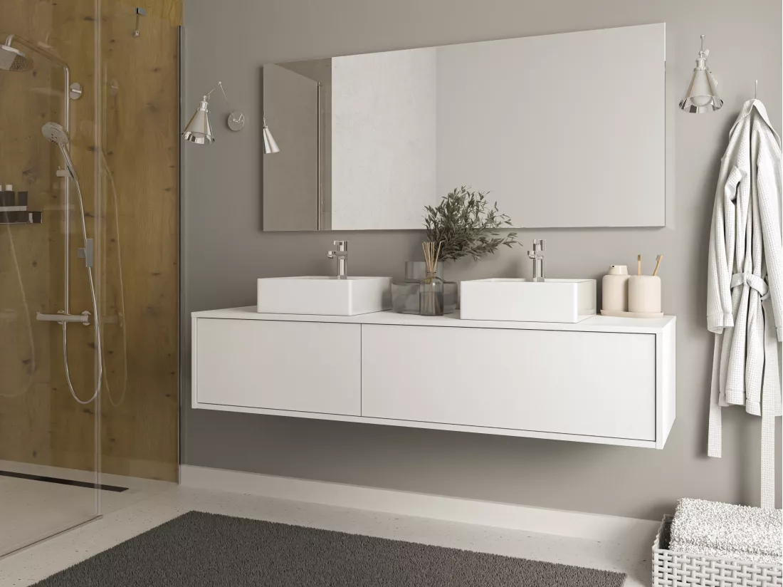 Meuble sous vasque suspendu - Coloris blanc - L150 cm - ISAURE II