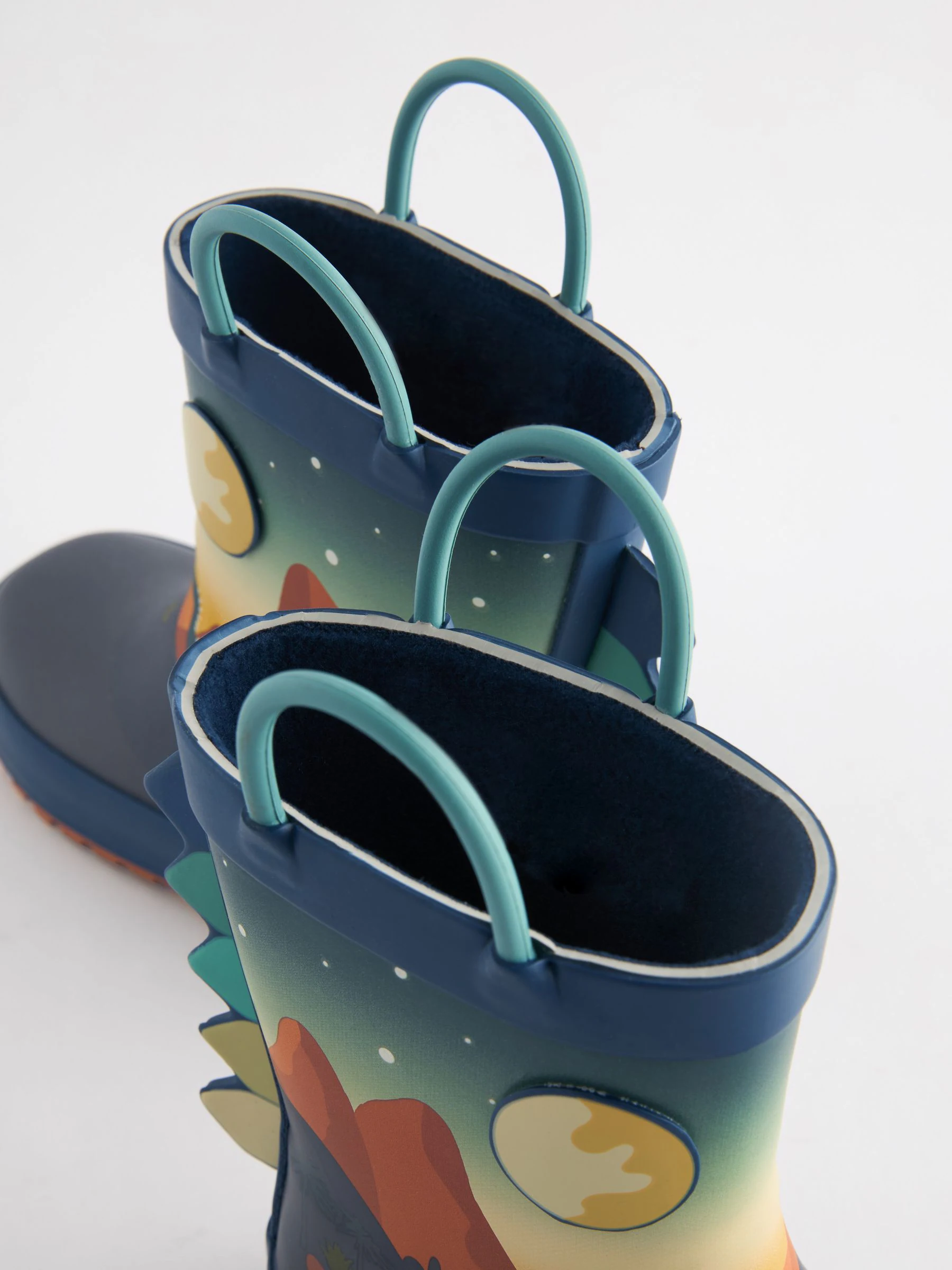 Marineblauw met dinosaurus - Aantreklaarzen met handvat