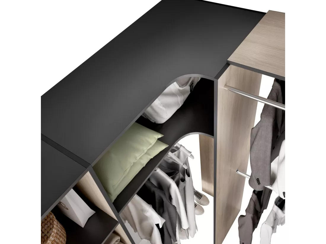 Grande Garde-robe Dtheegal, Meubles de chambre, Penderie de plain-pied, Placard à vêtements, 214x141 h205 cm, Anthracite et Chêne clair