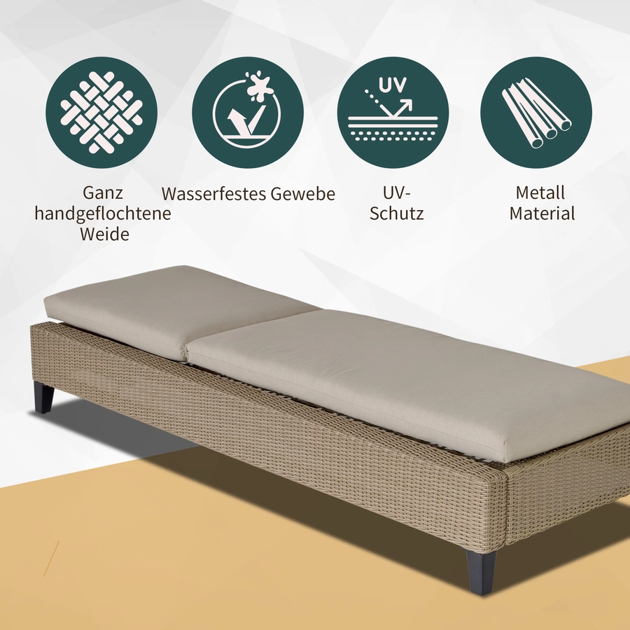 Outsunny Gartenliege mit Kissen beige, creme
