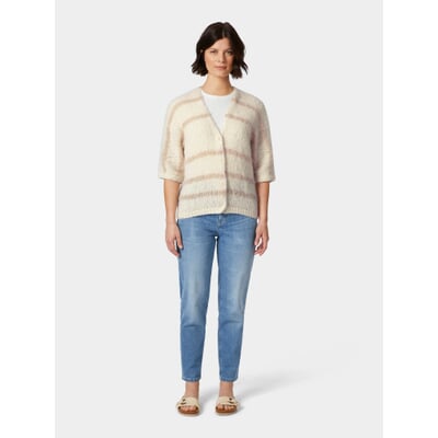 Damen-Strickjacke Halbarm gestreift, Natur
