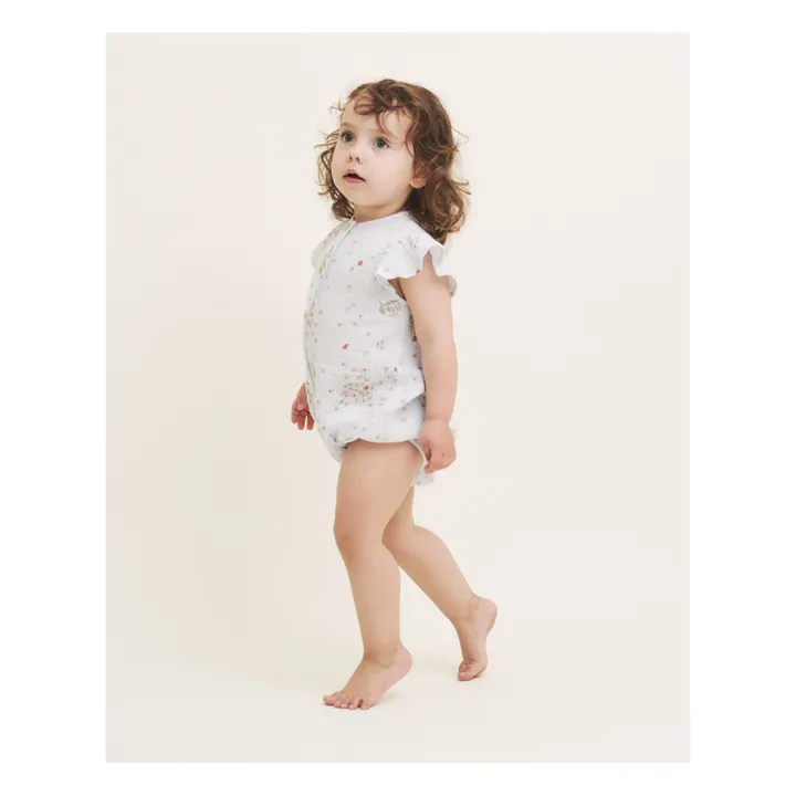garbo&friends Barboteuse Fleurie Mousseline de Coton | Bleu ciel