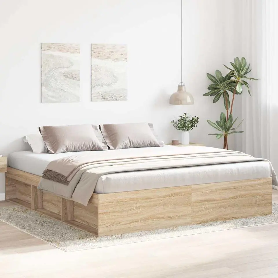 vidaXL - Tweepersoonsbed met opbergruimte - Sonoma eikenkleurig - 180x200 cm