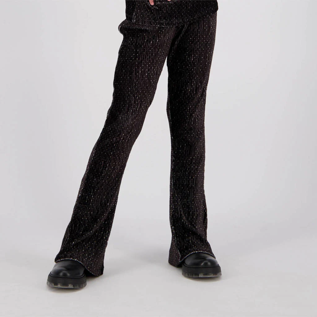 Vingino high waist flared broek Sanna met glitters zwart/goud