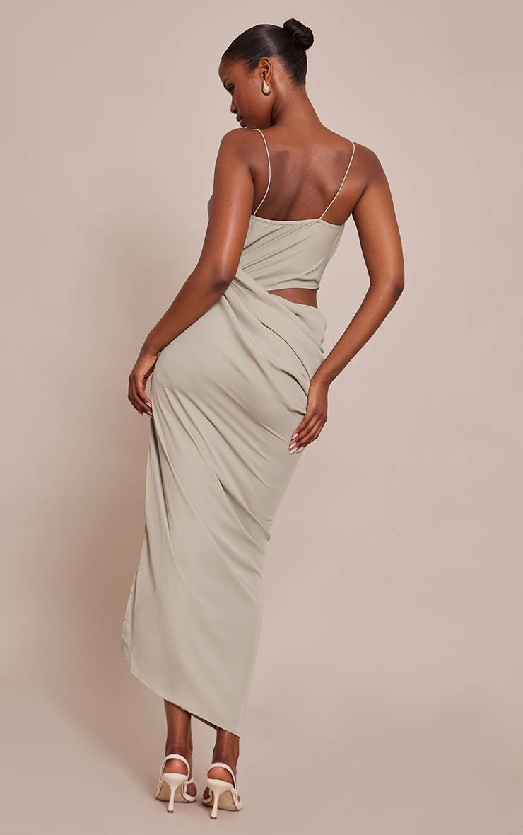 Vert Sauge Robe Midi En Mousseline Drapée Avec Découpes