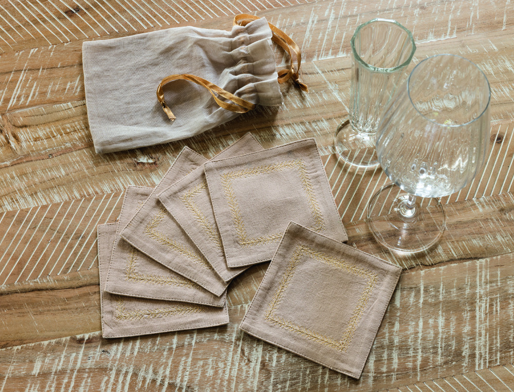 Lot de 6 dessous de verre-D'or et de fleurs