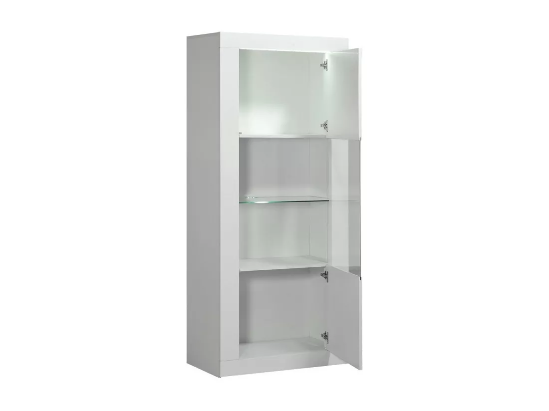 Vitrine avec éclairage à Led 1 porte bois laqué blanc à reliefs Kala 80cm