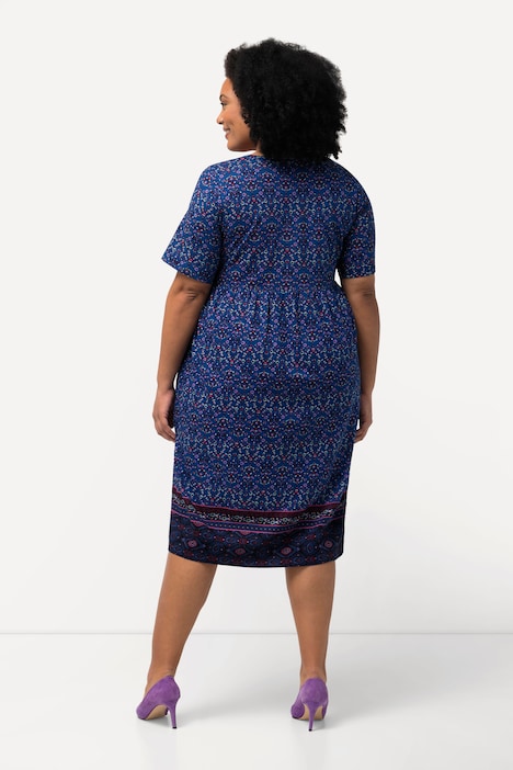 Jerseykleid, Bordürendruck, Taschen, Rundhals, Halbarm