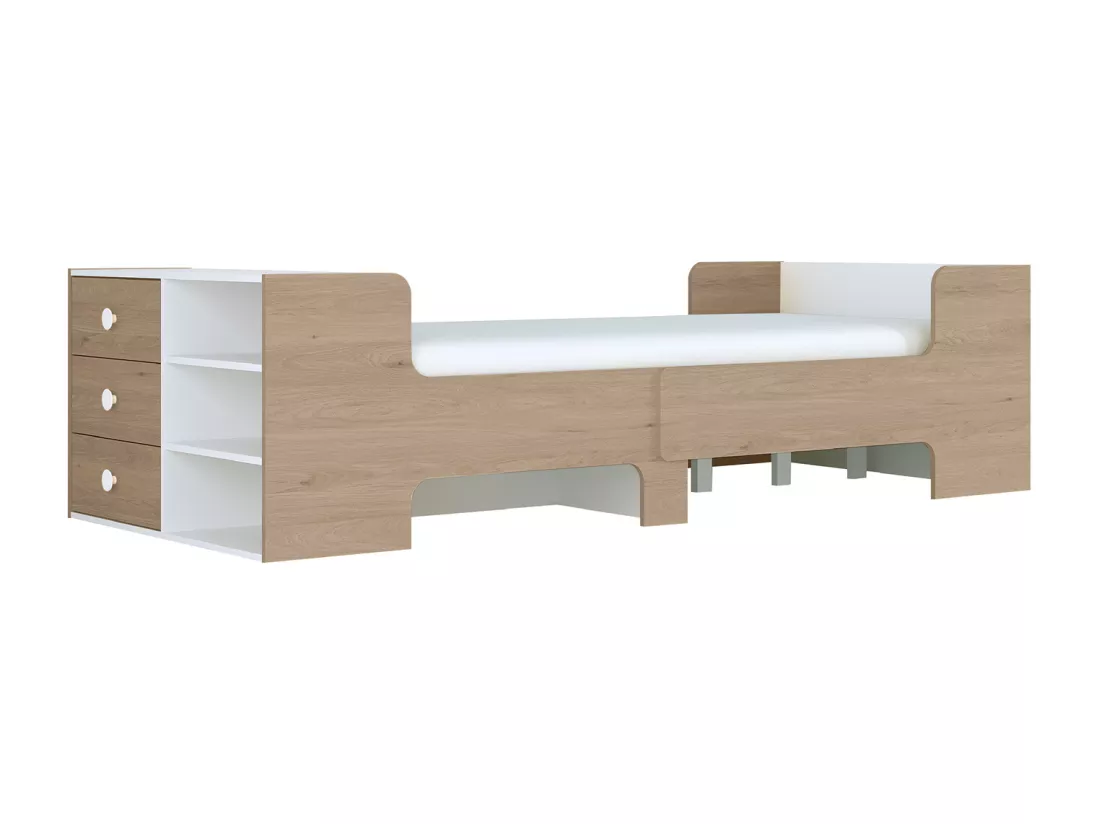 Lit évolutif 90 x 140/170/200 cm avec rangements - Coloris : Naturel et blanc - GAROLIO