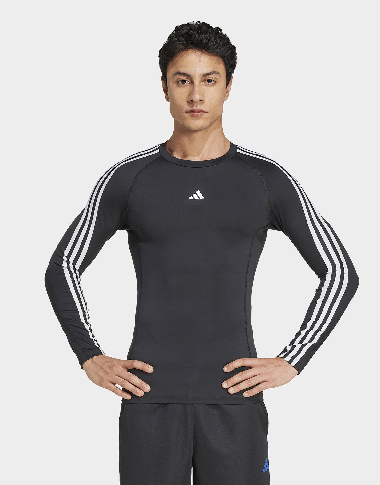 adidas T-shirt de training manches longues 3 bandes compression TECHFIT