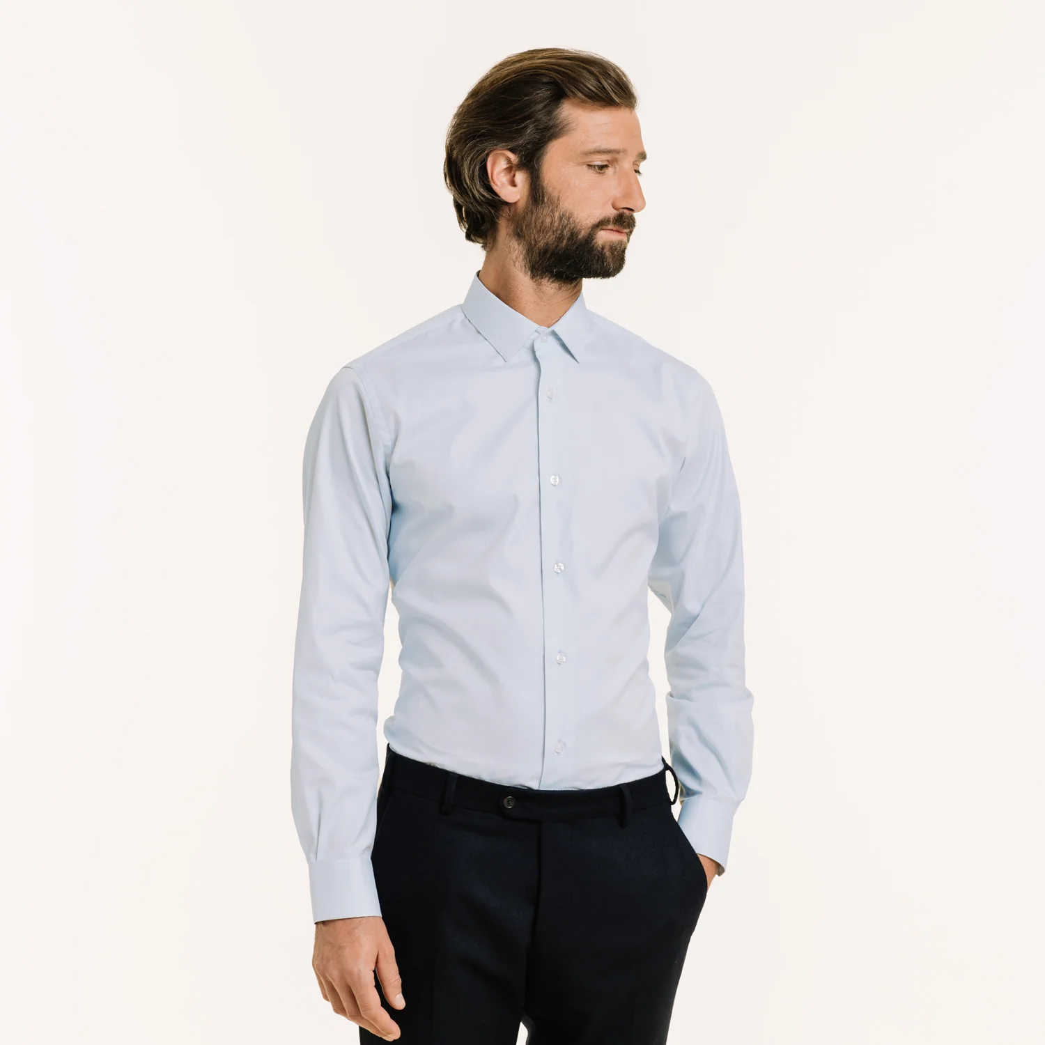 Fitted shirt in sky blue double-twisted Oxford
