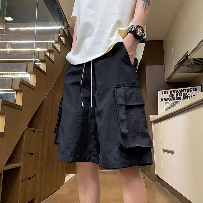 Giuliana - Effen cargoshorts met trekkoordtaille