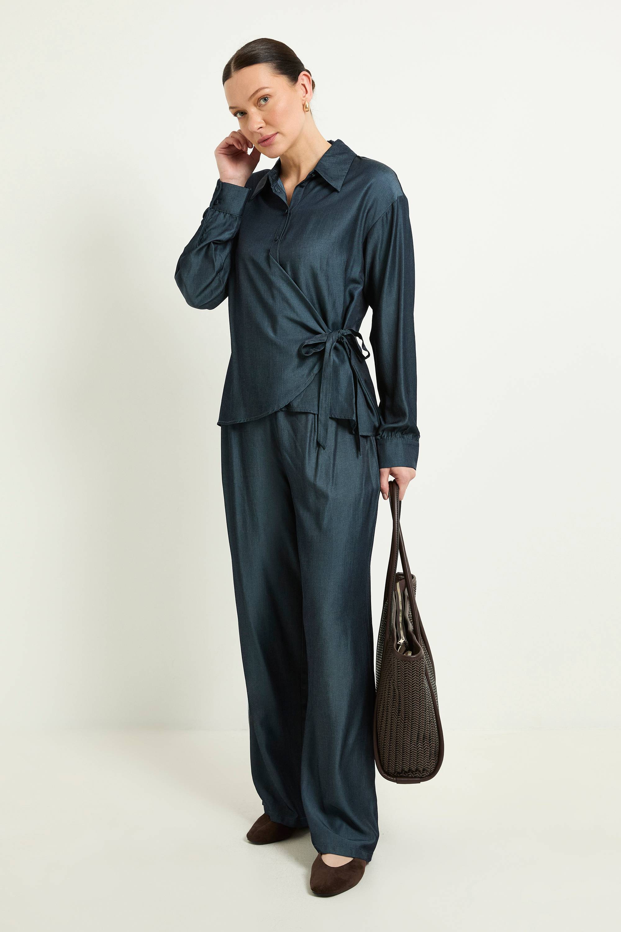 Wallis Ensemble Coordonné Chemise Effet Denim À Liens Latéraux