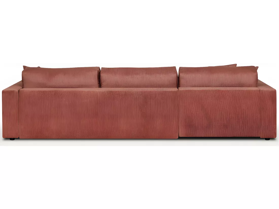 Canapé d'angle à gauche convertible 5 places en velours côtelé terracotta avec coffre de rangement - Robin
