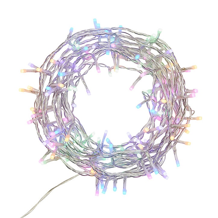 Guirlande lumineuse LED intérieure multicolore câble transparent 8 fonctions 20,34 m