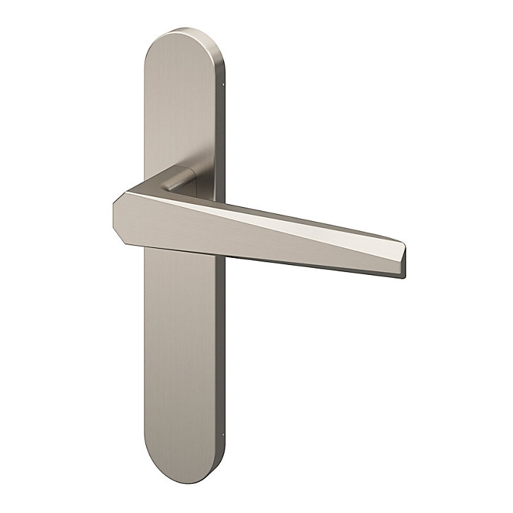 Ensemble poignée sur plaque rond GoodHome Keri effet nickel satin gris L.140mm x l.42mm entraxe 165-195mm