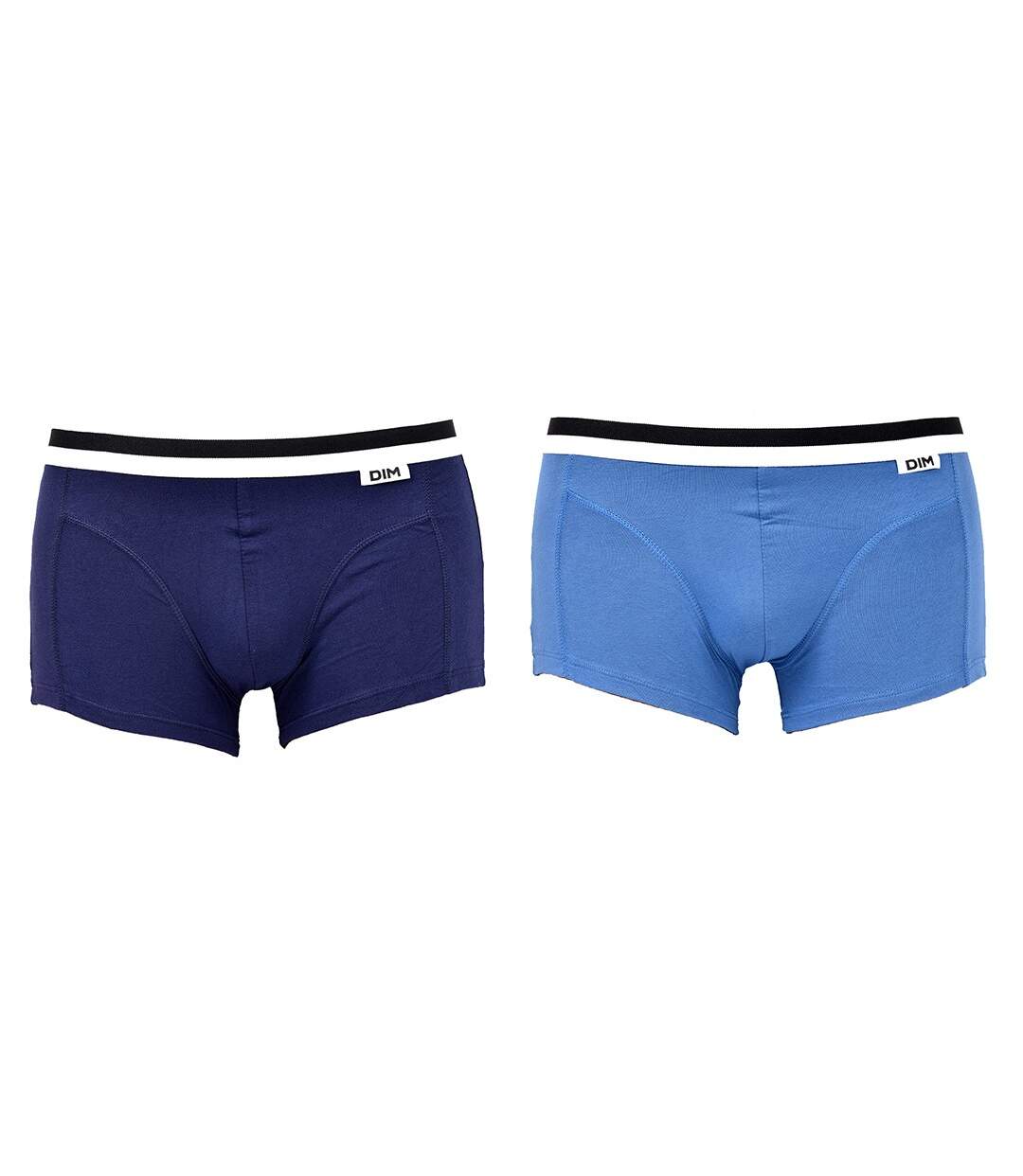 Boxer DIM Homme en coton stretch ultra Confort -Assortiment modèles photos selon arrivages- Pack de 2 Boxers Bleu/Bleu Cobalt