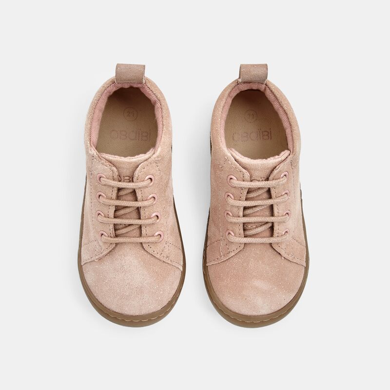 Bottillon 1er pas en cuir souple irisé rose bébé fille