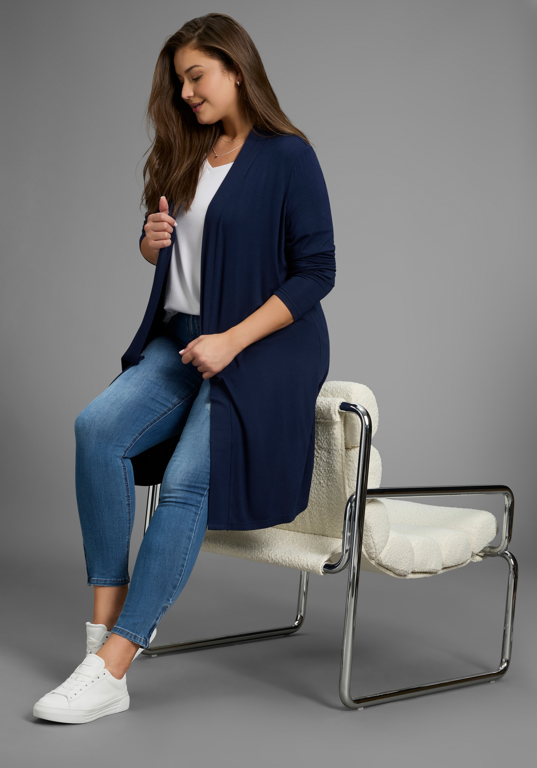 Laura Scott CURVE Longstrickjacke aus weichem, angenehmem fliessendem Jerseymaterial - GROSSE GRÖSSE