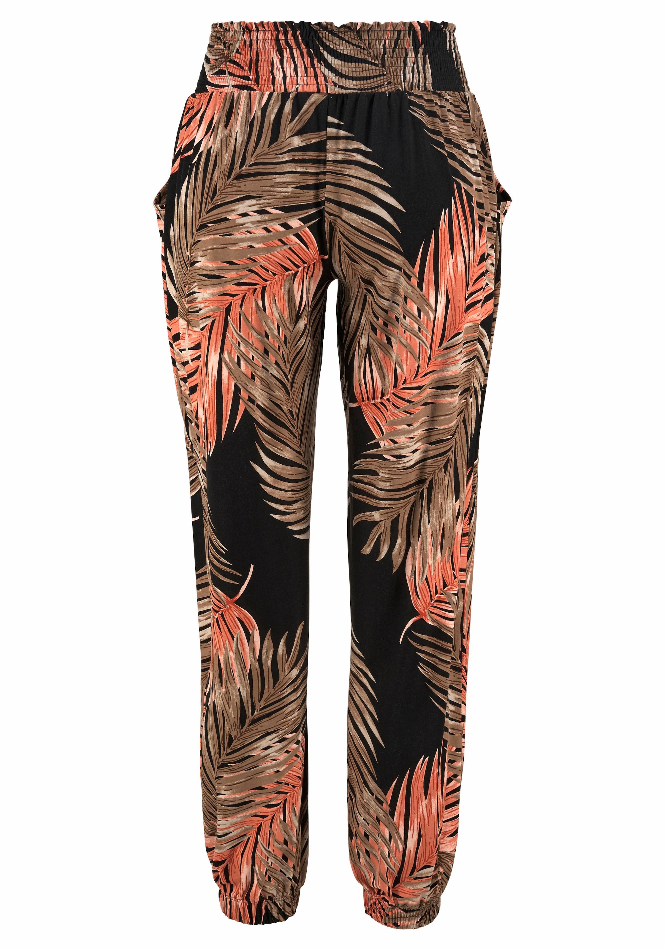 LASCANA Strandhose  mit Palmenblätterdruck und Taschen, leichte und elastische Jerseyhose