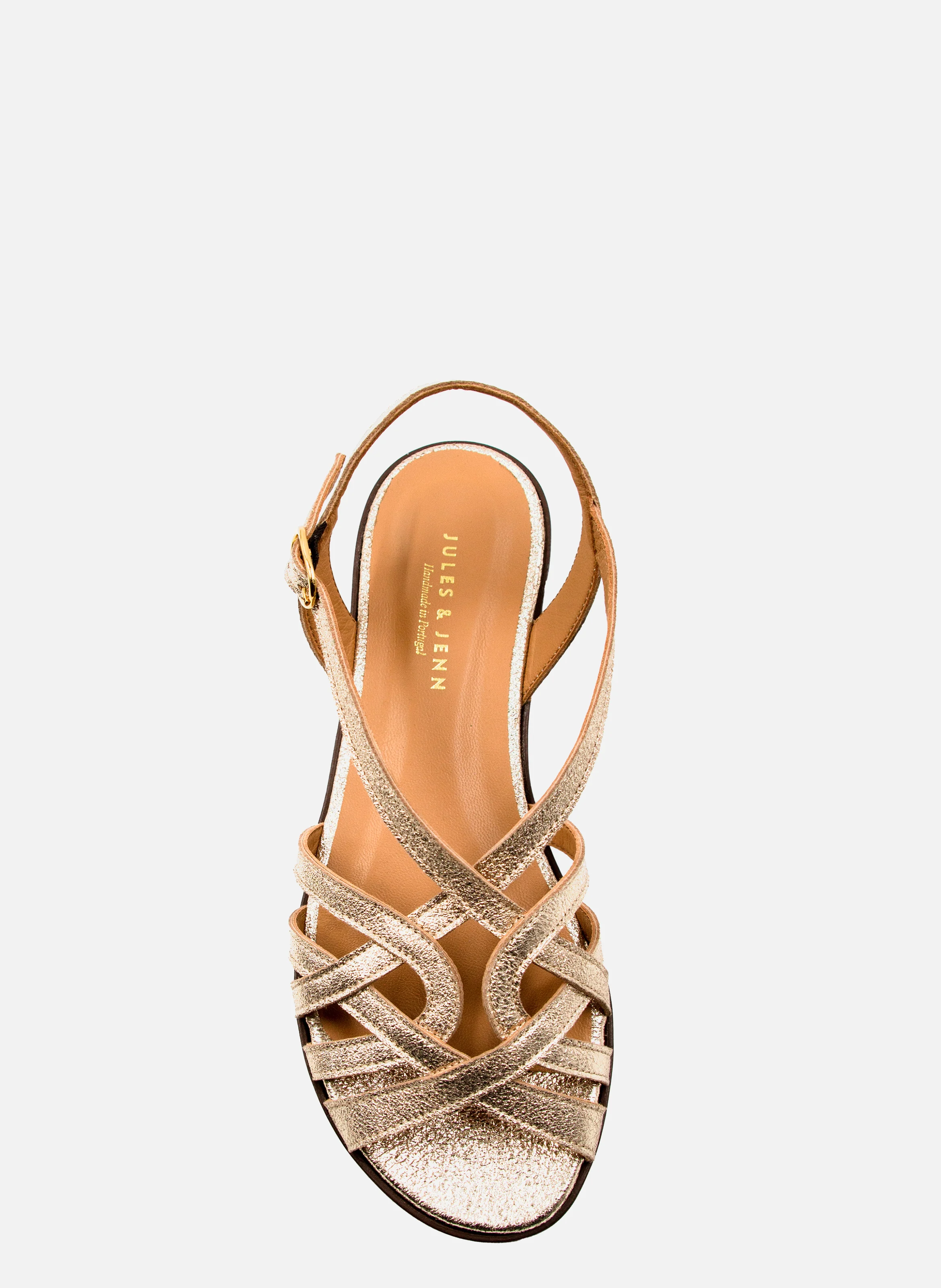 Sandales plates brides cuir métallisé | Doré