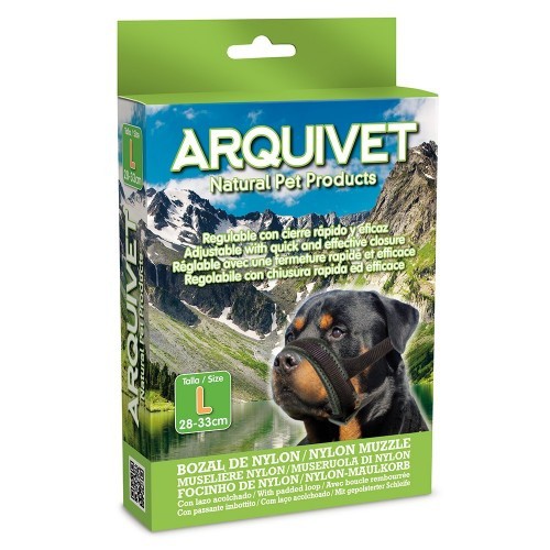 Focinheira de nylon com argola acolchoada para cães, preta.