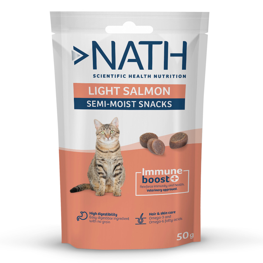 Petiscos de salmão semiumido Nath Light para gatos