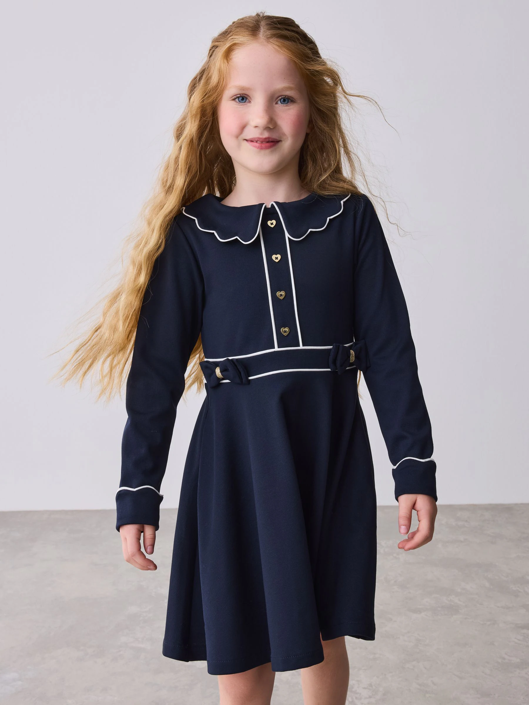 Baker by Ted Baker - Marineblauwe jurk van Ponte-stof met geschulpte rand en kraag