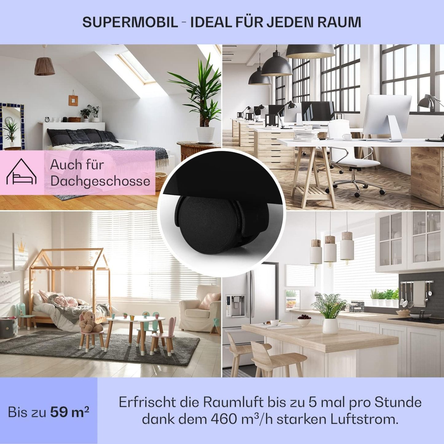 KLARSTEIN Grandbreeze Pro 14K – Mobiles Klimagerät, Luftentfeuchter, Ventilator, 3 Geschwindigkeiten, 14000 BTU/1,65 kW, Raum: 42 bis 68 m², Durchfluss: 460 m³/h, CEE A – Weiß Klimaanlage