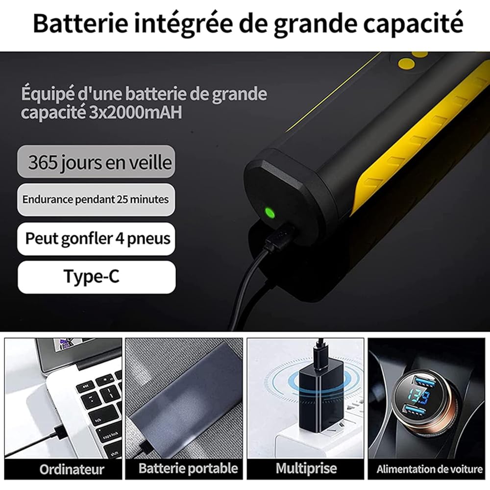 Boyuan Compresseur d'air Portable, gonfleur de Pneu 150 PSI, Batterie Li-ION Rechargeable 2000 mAh, Pompe à air de vélo, manomètre numérique, pour pneus de Voiture/vélo/Moto/Ballon : Auto et Moto