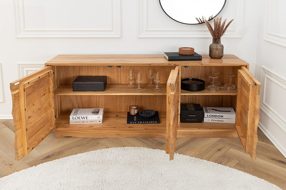 Massives Sideboard DESERT 160cm sand beige Akazienholz 3D-Front