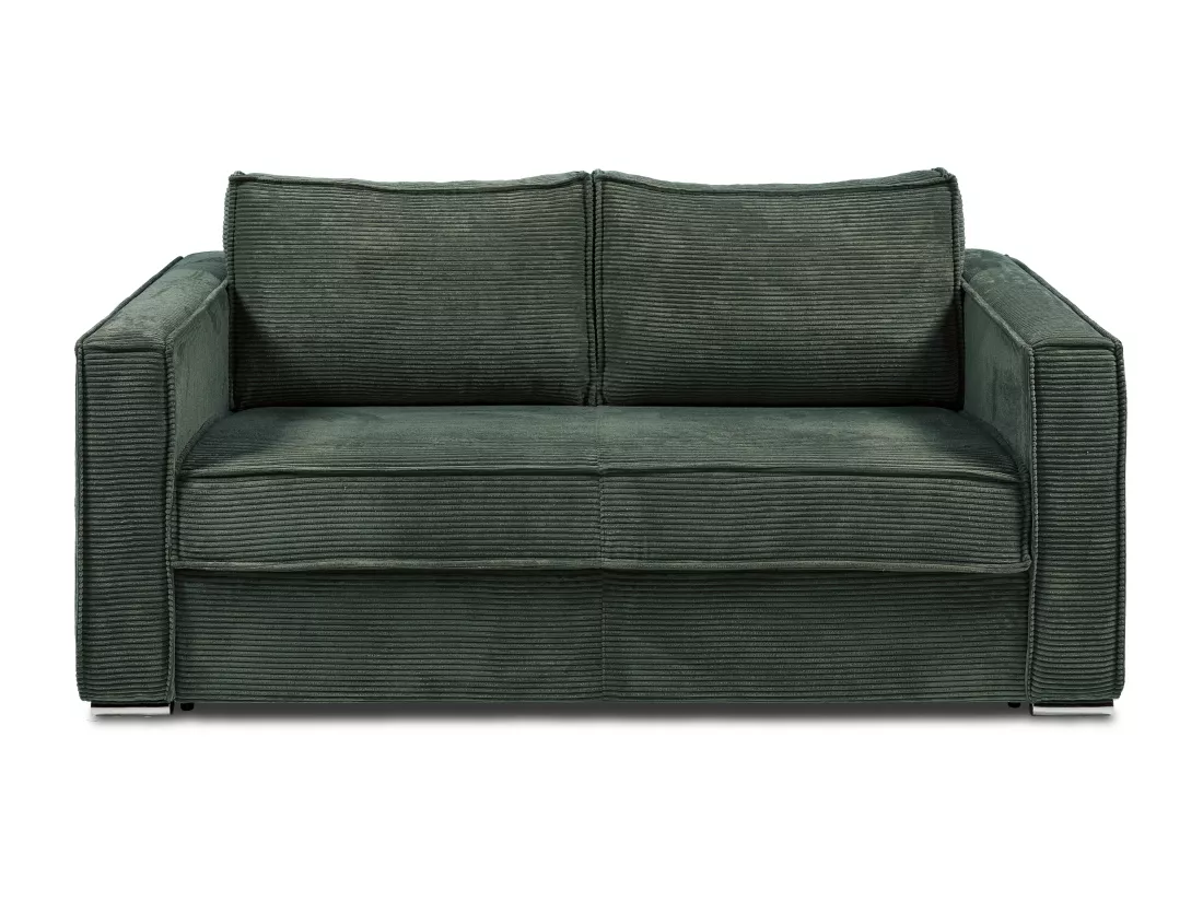 Canapé 4 places convertible express en velours côtelé vert sapin - Couchage 160 cm - Matelas 18 cm LORETO