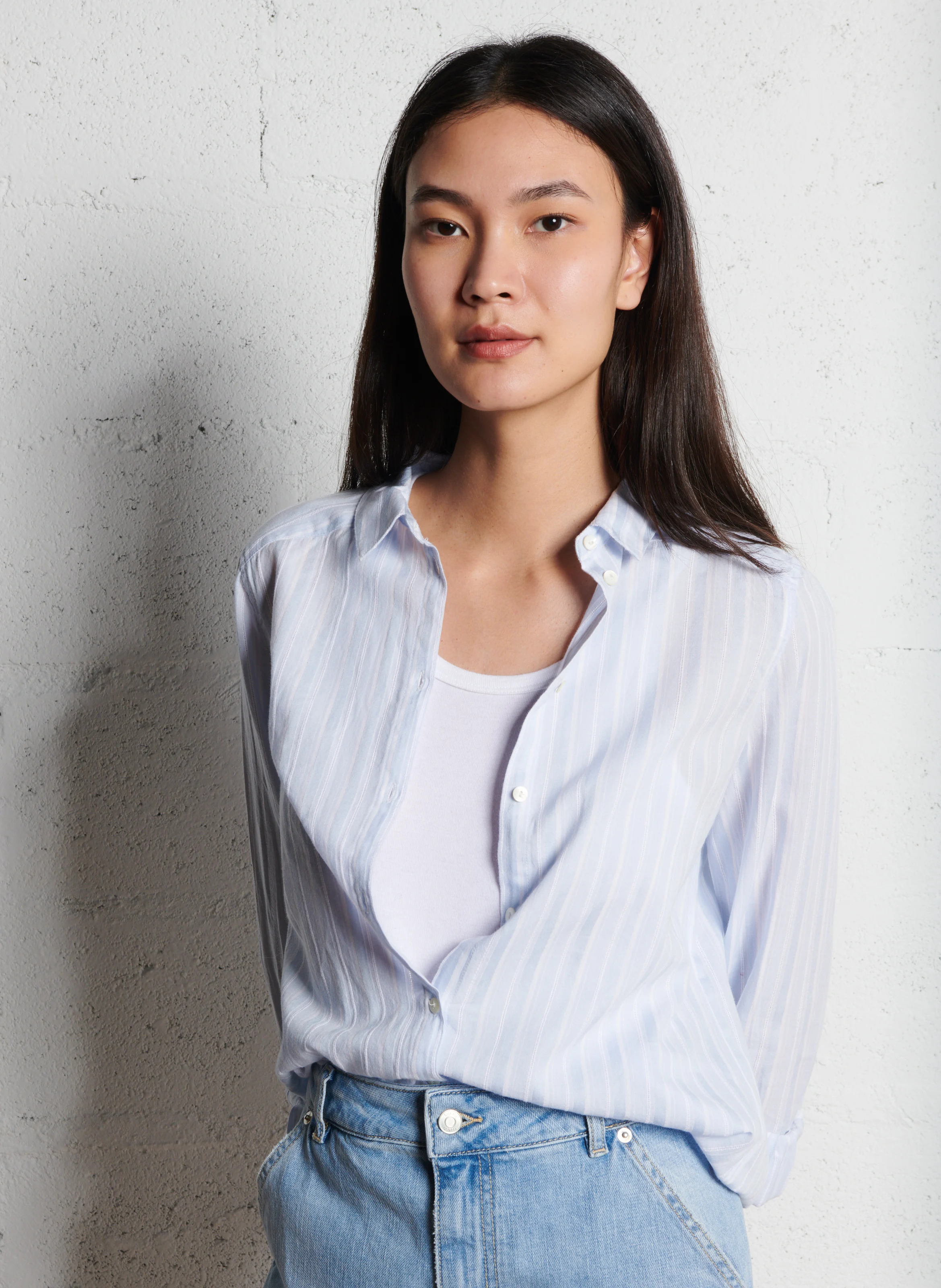 SCHERIF - Chemise droite col classique à rayures en coton | Bleu