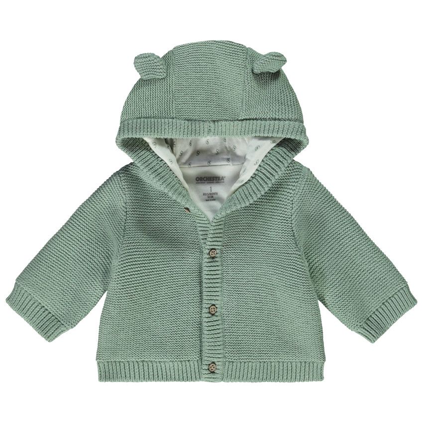 Gilet tricot à capuche ludique pour bébé garçon - Vert