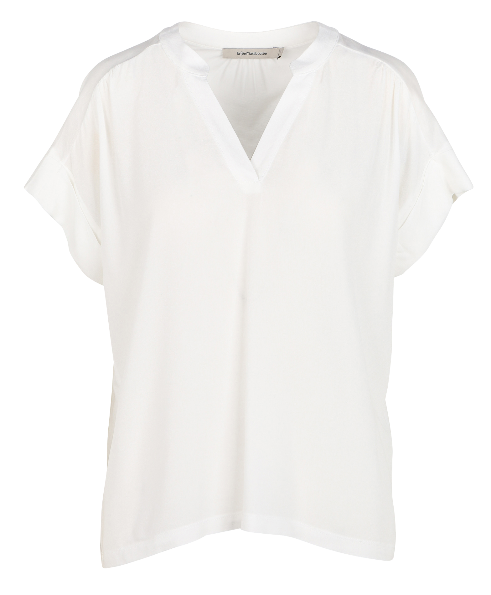 Tee-shirt ample col V bi-matières | Blanc