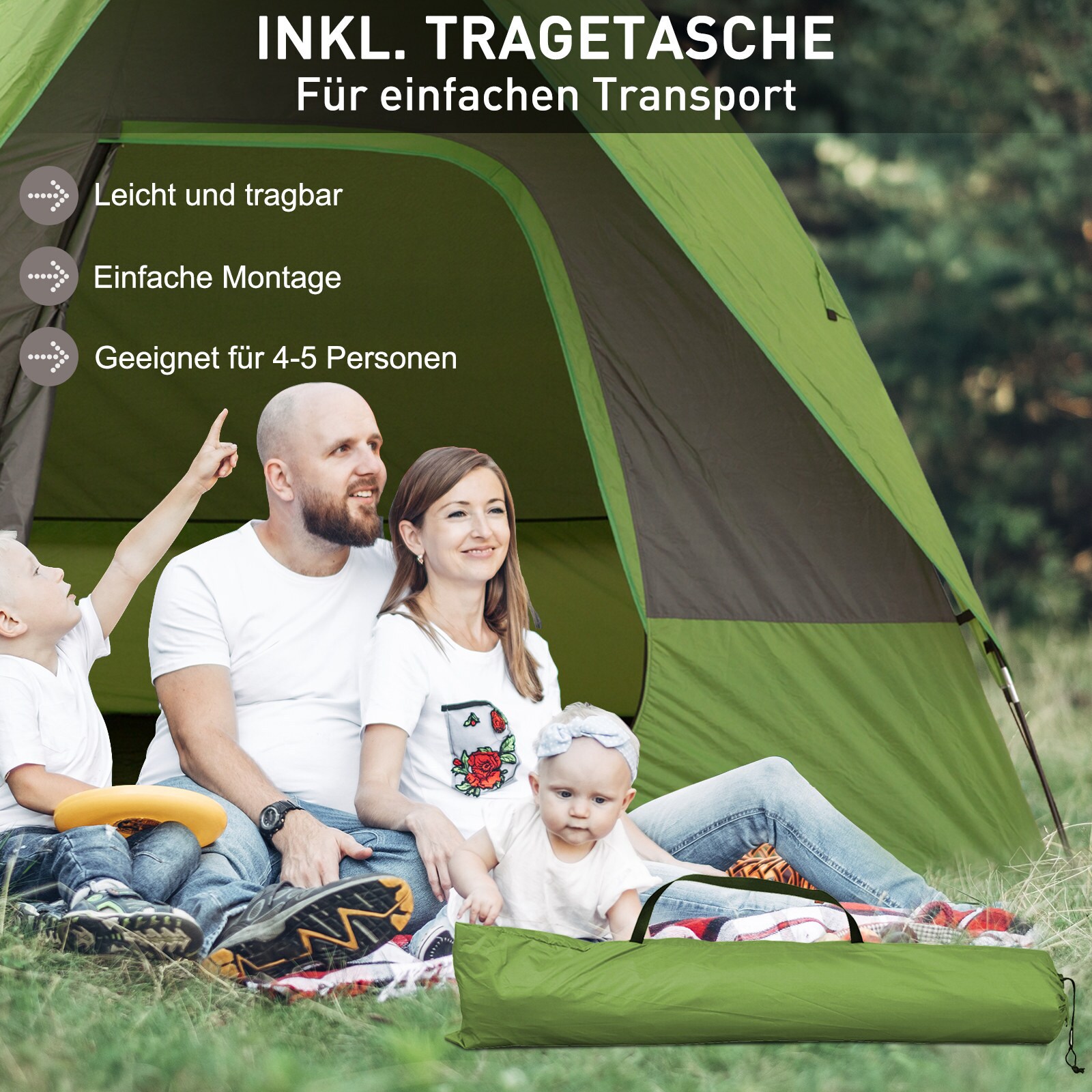 Outsunny Campingzelt für 4-5 Personen grün 300 x 300 x 230 cm (LxBxH)