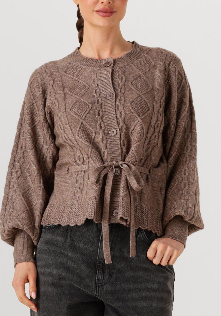 taupe co'couture vest row cable tie cardigan