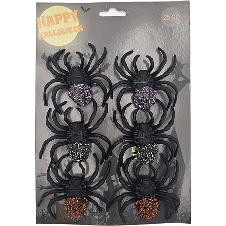 Halloween edderkopper H: 6,5 cm - 6-pak - sort