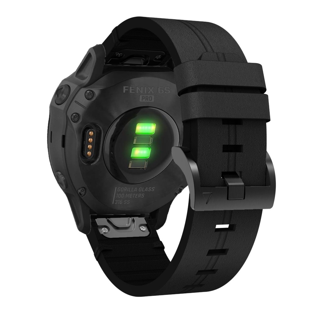 (Gr. M) Garmin Fenix 6S / 6S Pro / 5S / 5S Plus Echtleder Ersatz Armband mit Dornschliesse (Gelenkumfang 167-217 mm) - Schwarz