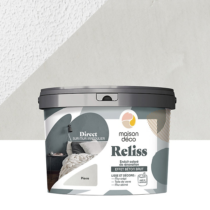 Enduit coloré de rénovation effet béton brut Maison Déco Reliss pierre 15KG