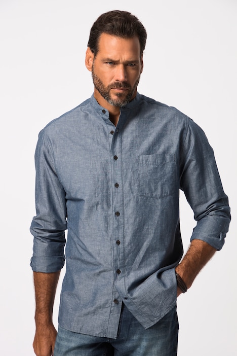 Hemd, Langarm, Jeanslook, Stehkragen, Modern Fit, bis 8 XL