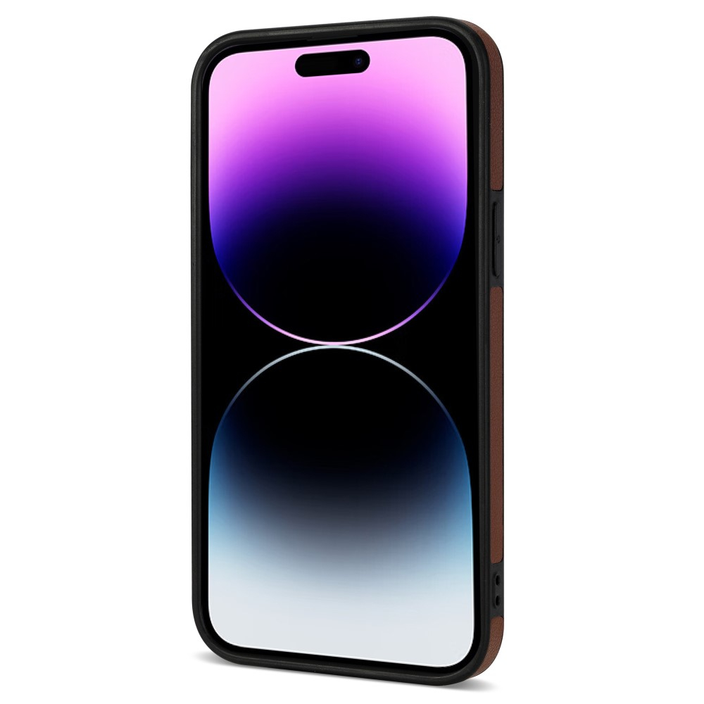 iPhone 14 Pro Max Hybrid Leder Hardcase Hülle mit Kartenfächer mit Aufsteller (RFID Schutz) - Braun