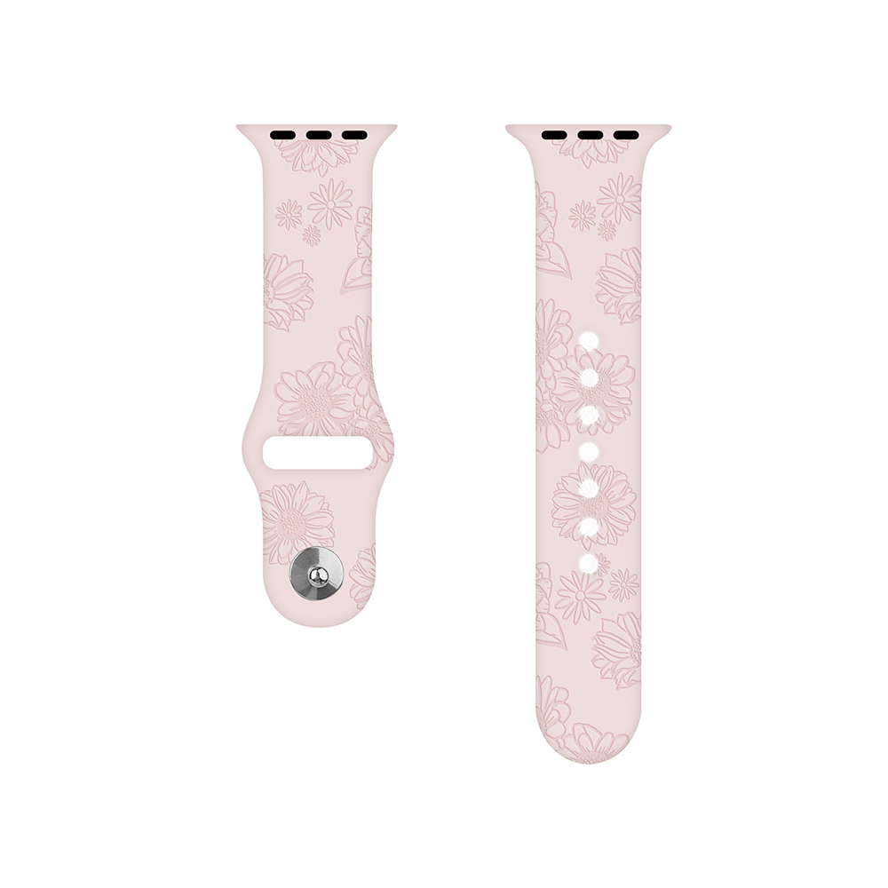Apple Watch (42/41/40/38 mm) Silikon Sport Armband Sonnenblumen Muster (Gelenkumfang: 155-200mm) - Rosa