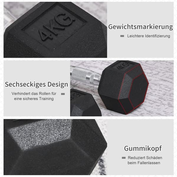 Hexagon Manualer Sett Med 2 Støpejerns Manualer Håndtak Riflet Manualsett Vekter Metall Gummi Svart 2 X 4 Kg