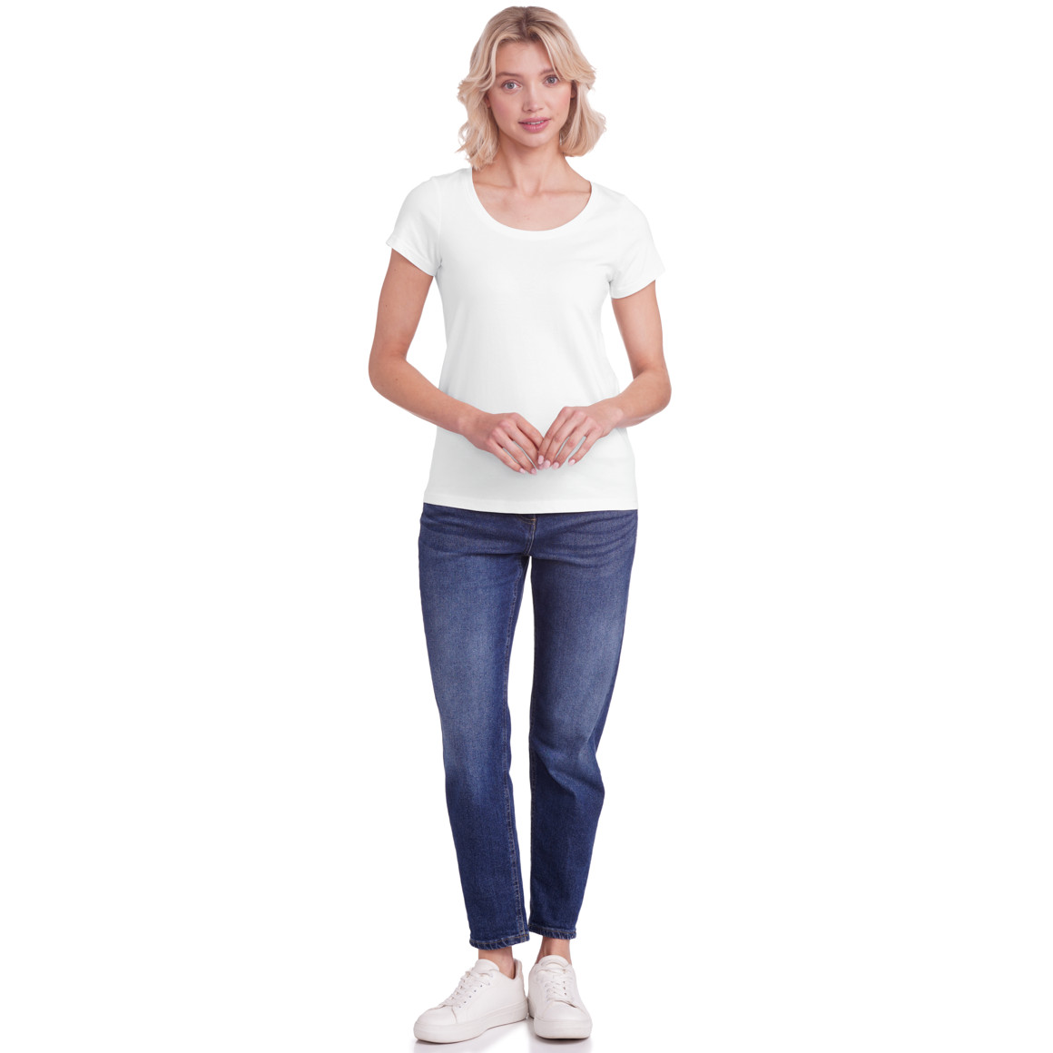 Famy 3 Damen T-Shirts im Basic-Look hellrosa / weiss / dunkelblau